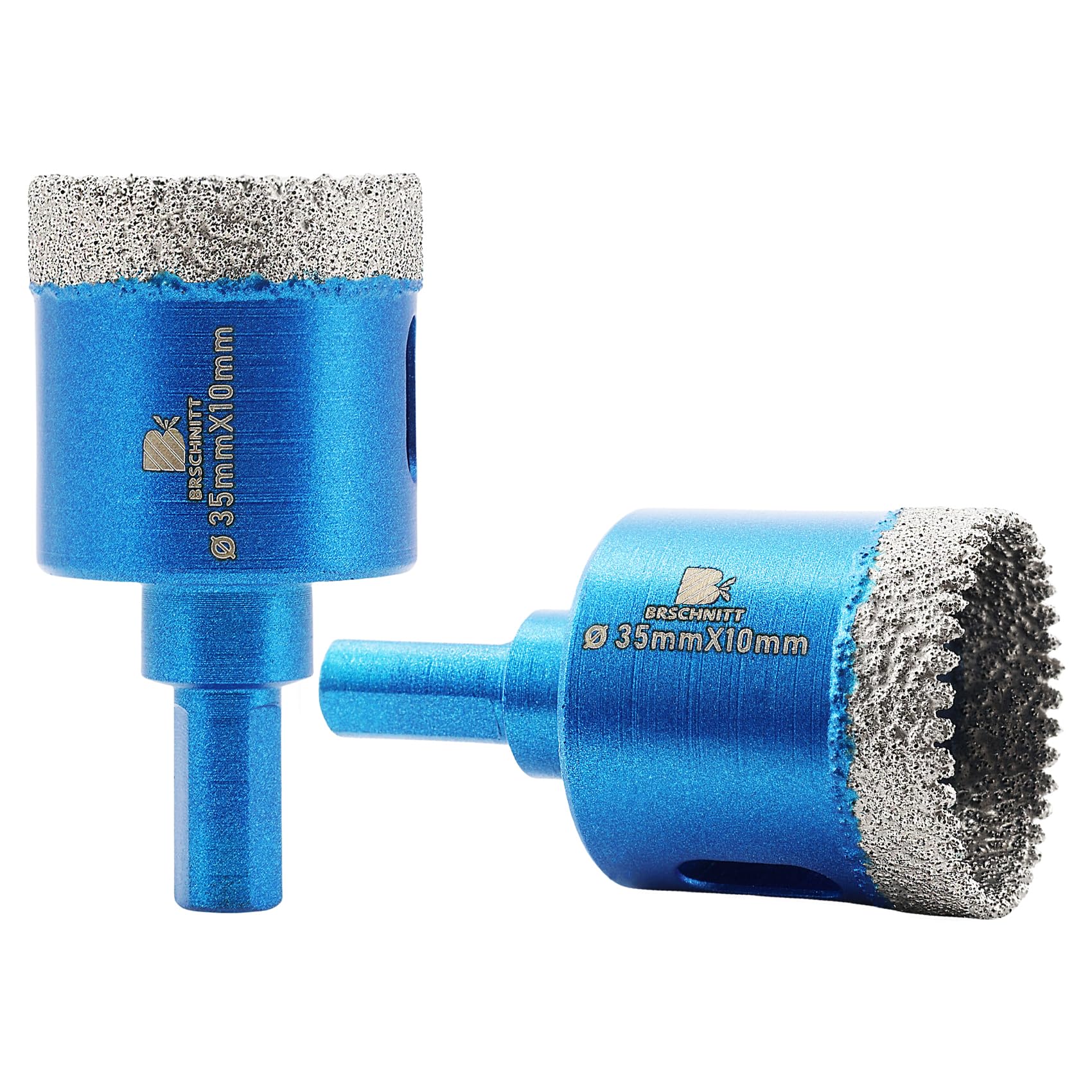 Dry Diamond Core Drill Bit Set,BRSCHNITT 2pcs 35mm Diamond Hole Saw Core Drill Bit with Triangle Shank for Porcelain Tile Ceramic Stone Granite Marble