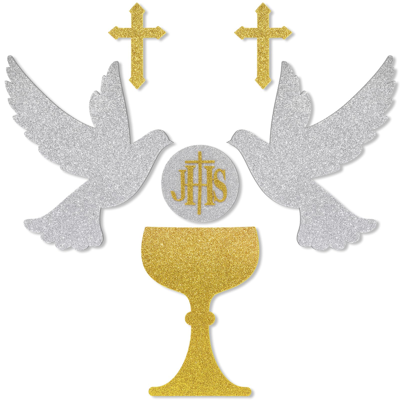 Photo 1 of HunnmingRe First Communion Baptism Decor Felt Cross Dove Gold Silver God Bless Wall Decorations for First Communion Baptism Party Christening Confirmation Birthday Christian Party