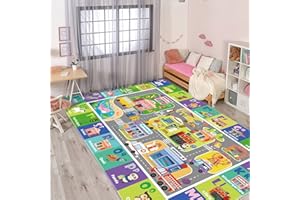 LTKOUGFAM Baby Playmat for Floor, Soft Plush ABC Kids Play Rug for Toddlers & Infants Baby Floor Mats, Kids Car Rug Mat with City, Large Non-Slip Area Rug for kids Room Playroom Bedroom (59X39.4 INCH)