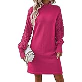 Sovoyontee Women's 2025 Fall Long Sleeve Mock Neck Sweater Dress Casual Loose Ribbed Knit Mini Short Pullover Dresses