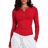 PrettyGuide Women's Long Sleeve Henley Shirt Fitted Ribbed Knit Stretchy Casual T Shirts Layering Basic Tops