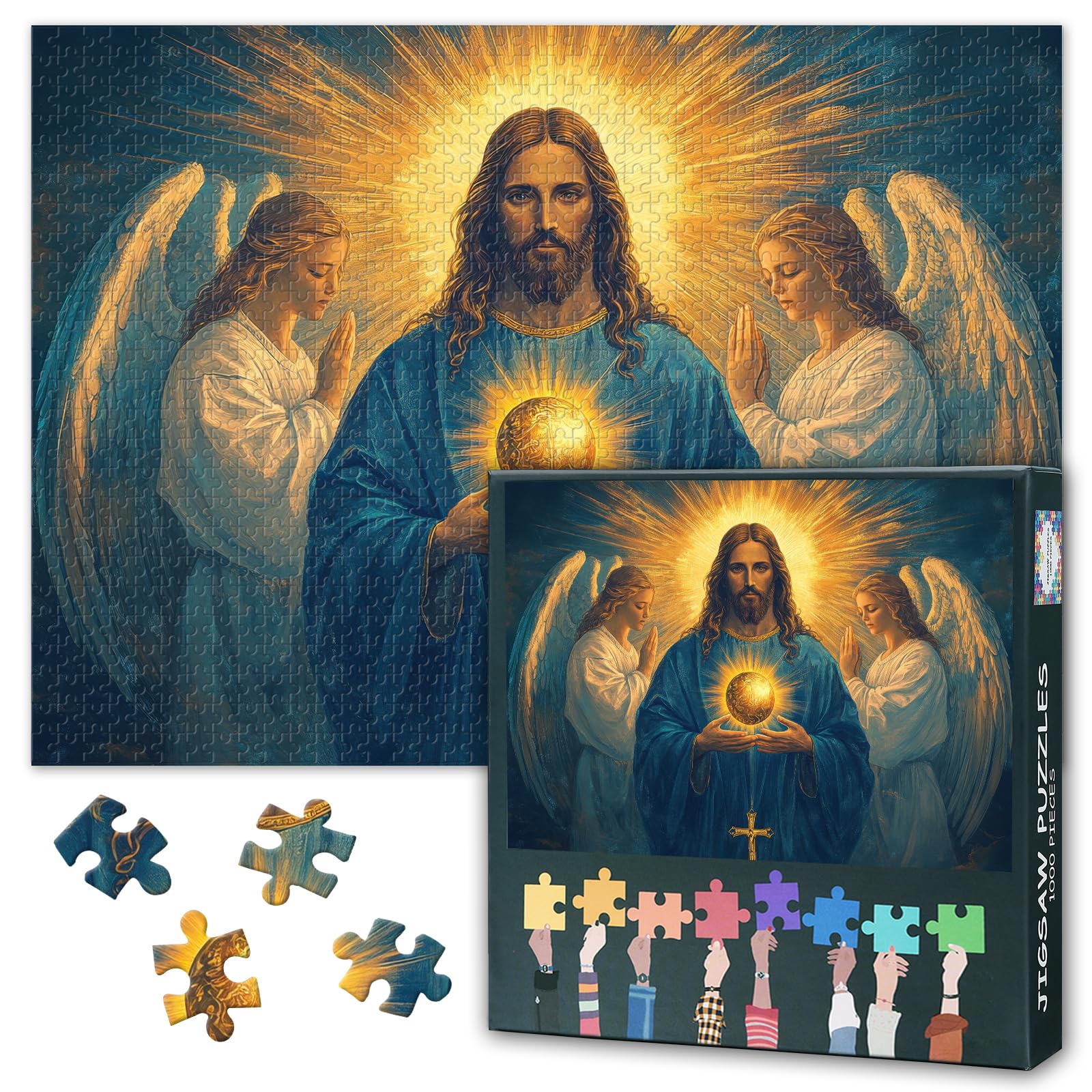 Jigsaw Puzzles 1000 Pieces for Adults - Sacred Heart of Jesus with Divine Light and Angelic Glory, Inspirational Religious Art Spiritual Scene, Challenging Adult Puzzle(27.5x19.7 Inches)