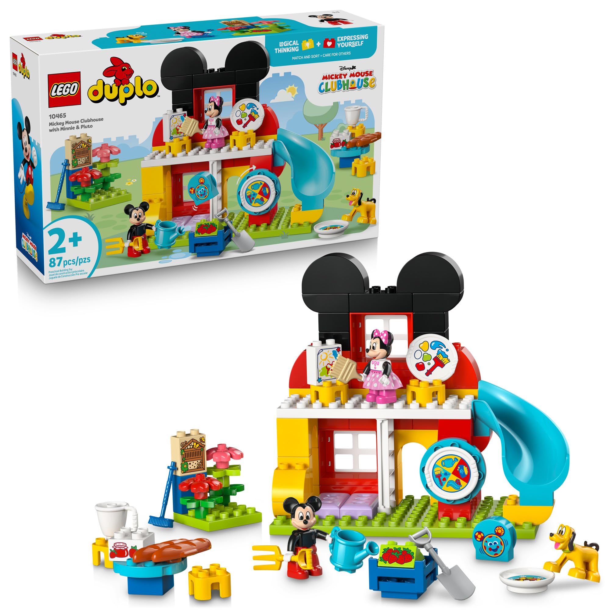 LEGO DUPLO Disney Mickey Mouse Clubhouse with Minnie & Pluto Building Toy - Fine Motor Skill Toy for Toddlers, Ages 2+ - Mickey Mouse Toy for Boys & Girls - Birthday Gift for Kids - 10465
