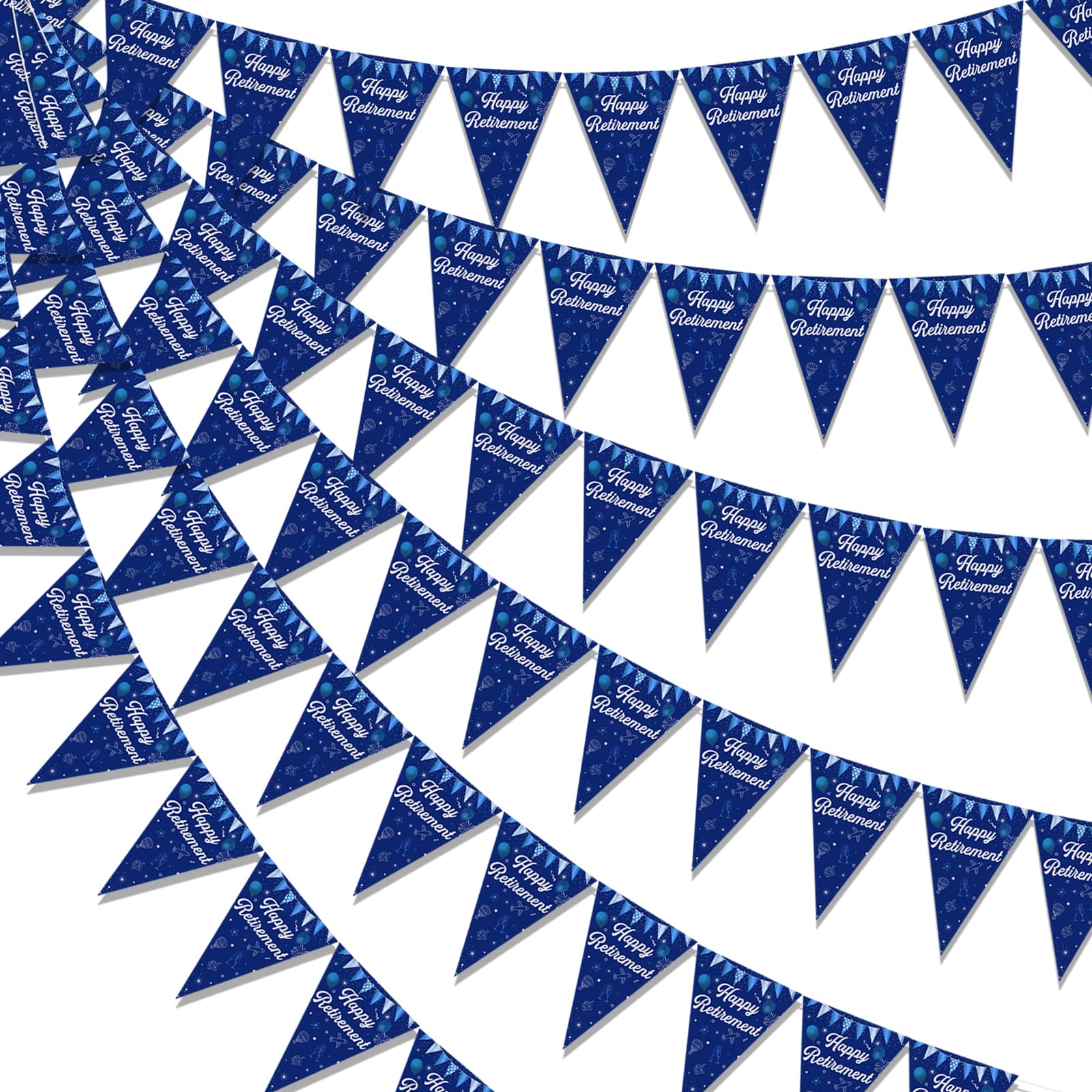 Blue Retirement Decorations for Men - 3pcs Triangle Flags Banners, Happy Retirement Party Decorations, Retirement Hanging Pennant Banners, We Will Miss You Retired Party Decorations