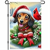 BlissYard Christmas Garden Flag Dachshund Dog with 12x18 Inch Seasonal Outdoor Yard Banner Double Sided Holidays Pet Decor For Girls or boys gifts Seasonal Decrations Flags