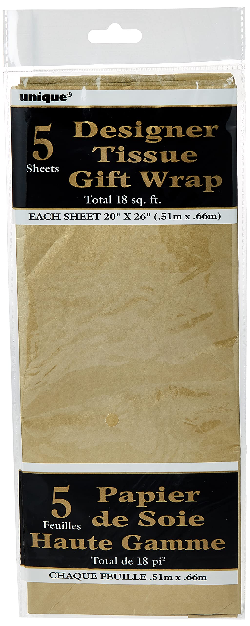 Metallic Gold Tissue Sheets (50cm x 66cm) 5 Count - Premium Quality, Large Gift-Wrapping Paper for Crafts, Decorations, and Special Occasions