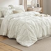 Bedsure Queen Comforter Set Ivory - Bed in a Bag Queen Size Bedding 7 Pieces, GentleSoft™ Pintuck Bed Set Gift for Family, Pinch Pleat All Season Comforter with Sheets, Pillowcases & Shams