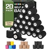 AZEN 20 Pack Self Adhesive Bandage Wrap Black, Black Athletic Tape, Vet Wrap, Tattoo Grip Tape Wrap, Ankle Tape, Cohesive Bandage Wrap