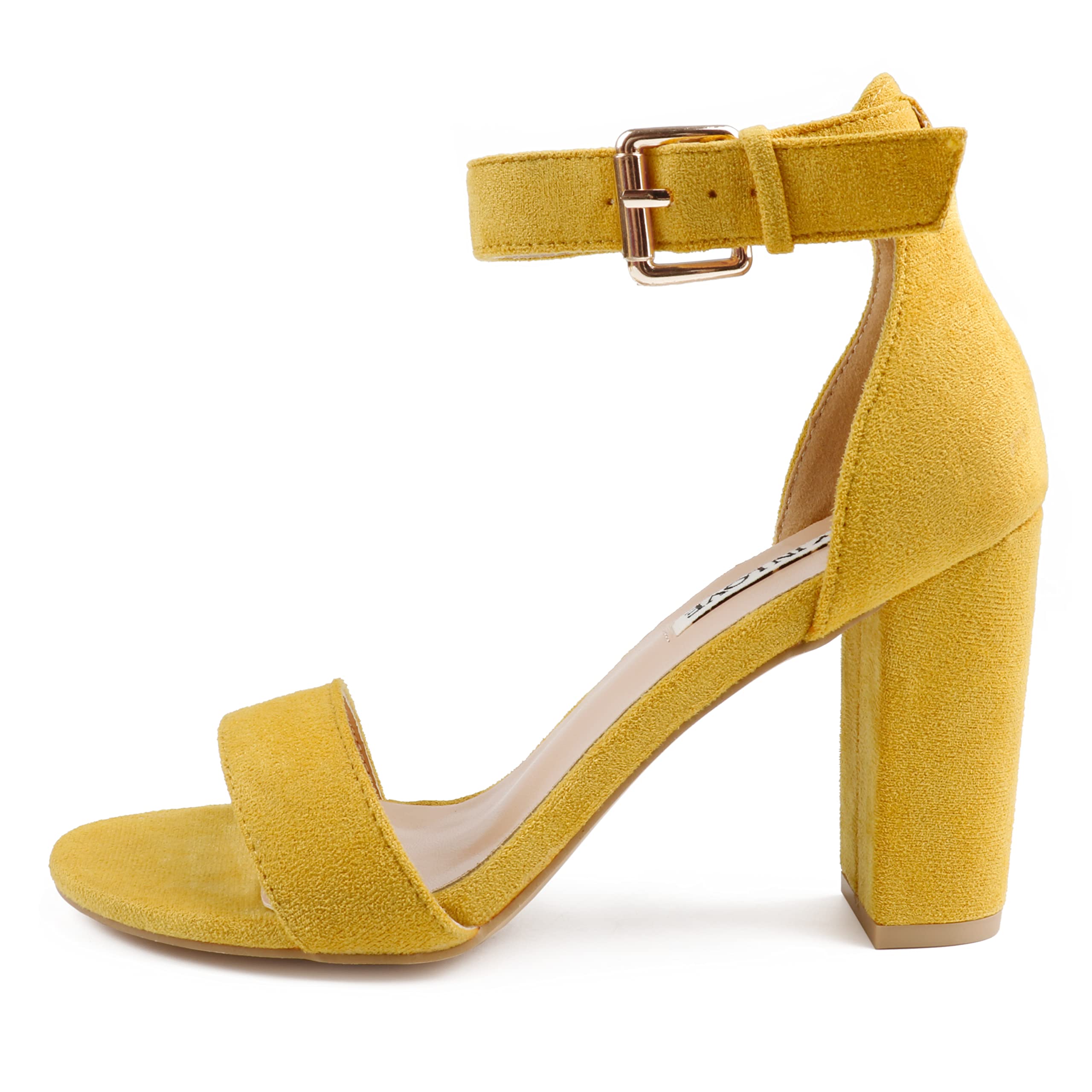 Photo 1 of JOY IN LOVE Womens 3.5" Chunky Block High Heels Ankle Strap Heeled Sandals Yellow-S US8.5