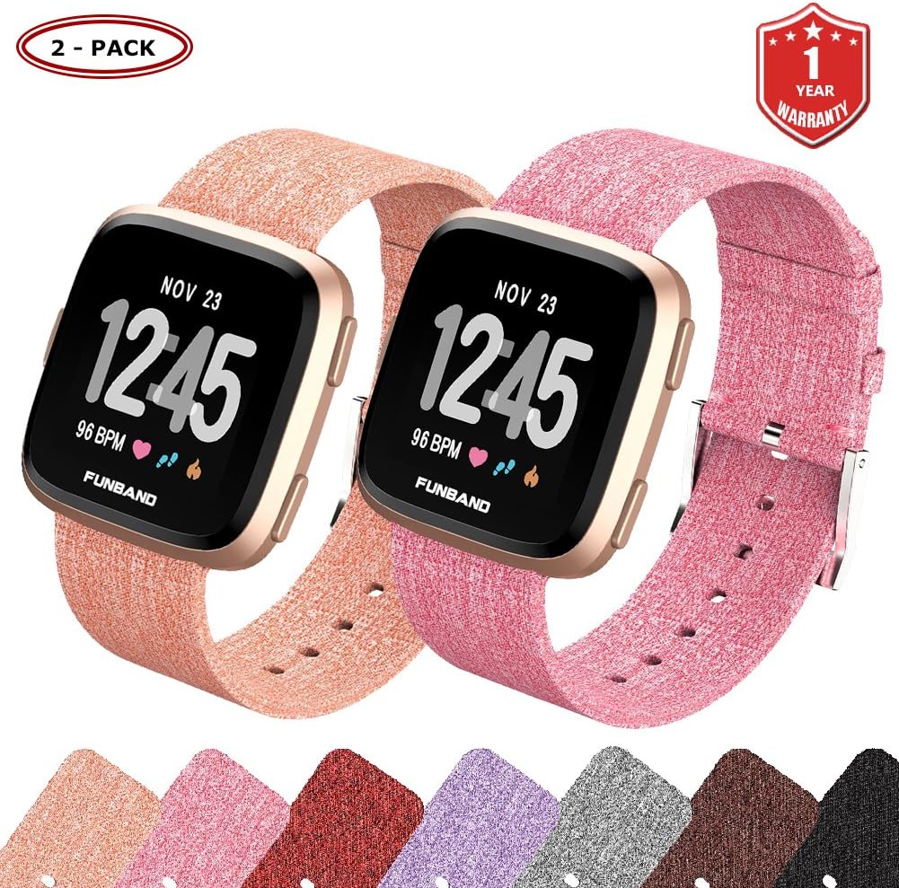 FunBand for Fitbit Versa Strap Bands, Woven Fabric Quick Replacement Accessories Breathable Wristbands with Classic Square Stainless Steel Clasp for Fitbit Versa/Versa 2/Versa Lite Smartwatch