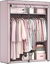 SONGMICS Clothes Wardrobe Portable Fabric Wardrobe with 2 Hanging Rails Lavender