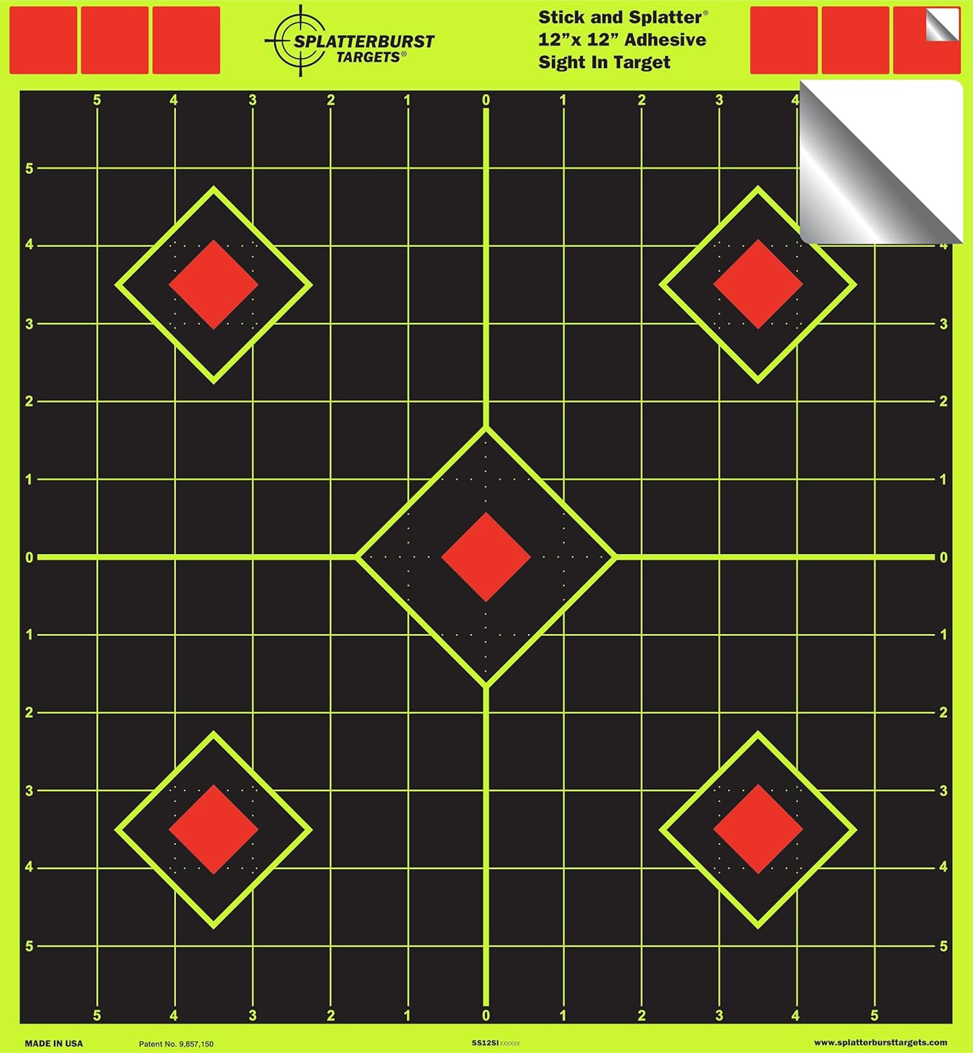 Splatterburst Targets - 12 x 12 inch Sight in Stick & Splatter Self Adhesive Shooting Targets - Shots Burst Bright Fluorescent Yellow - Great for All Firearms, Airsoft, BB & Pellet Guns! : Sports & Outdoors