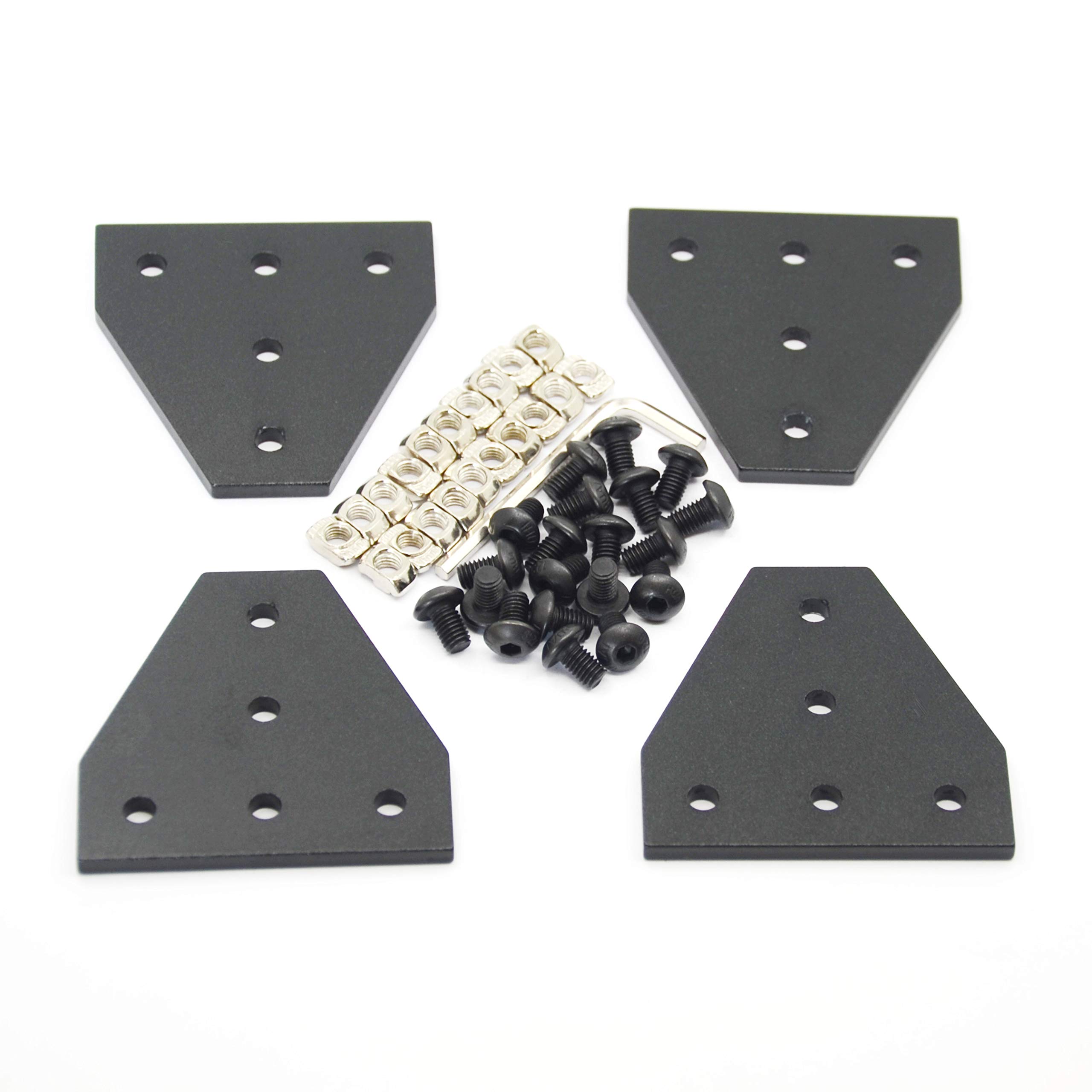 Befenybay 4PCS/Set Corner Bracket Plate with 20PCS M5x8mm Screws and 20PCS M5 T Nuts, 5-Hole Tee Outside Joining Plate for 2020 Series Aluminum Profile 3D Printer Frame (Black T-4 with Screw)