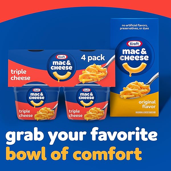KRAFT TRIPLE CHEESE MAC & CHEESE MACARONI AND CHEESE DINNER, 4 CT PACK, 2.05 OZ CUPS