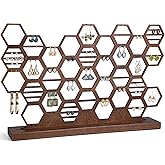 Heesch Earring Holder Organizer Honeycomb Earring Stand Wood Earring Display Beehive Jewelry Organizer Stand for Stud Earrings (Walnut Wood Color)