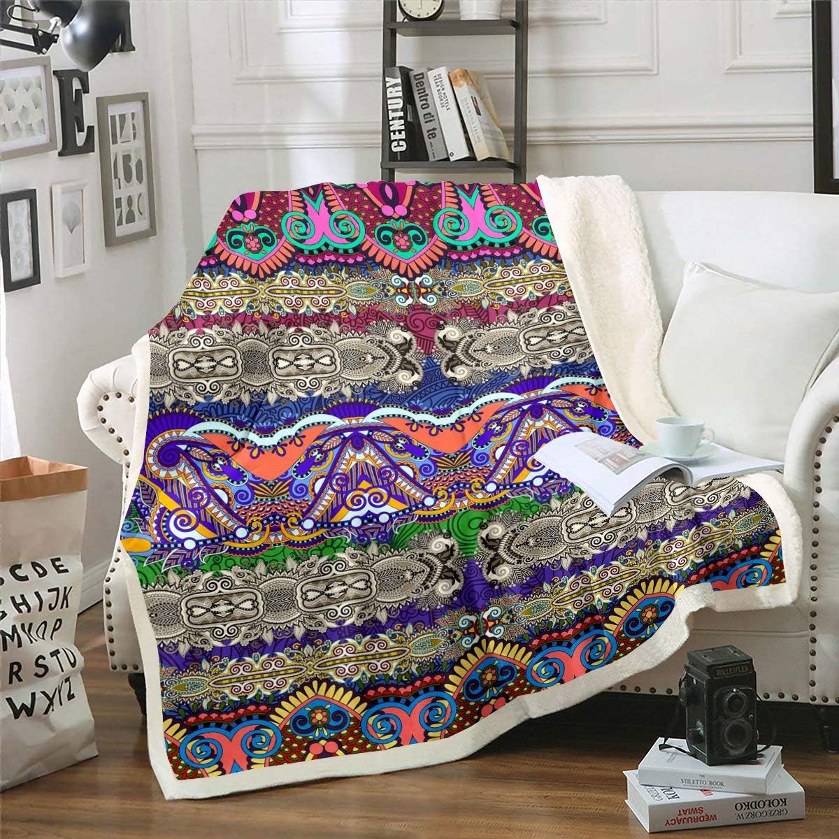 Egyptian Sherpa Blanket for Kids Girls Boys Adults, Bohemian Ancient