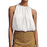 Ythomm Women’s Halter Crop Bubble Tops Summer Sleeveless Crewneck Puffy Hem Cropped Tank Tops Fitted Cute Going Out Shirt Top