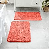 MIULEE Living Coral Bathroom Rugs Set 2 Piece, Soft Absorbent Microfiber Bath Mat Set, Non Slip Quick Dry Machine Washable Plush Shaggy Bath Rugs for Bathroom Floor, Tub and Shower, 16x24 inches