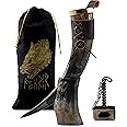 FENRIR Viking Drinking Real Horn Brass Rim With Leather Brown Holster Opener Natural Organic Shine For Ale Mead Beer Cold Dri