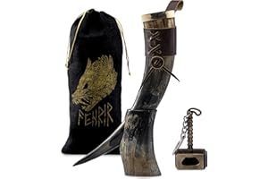 FENRIR Viking Drinking Real Horn Brass Rim With Leather Brown Holster Opener Natural Organic Shine For Ale Mead Beer Cold Dri