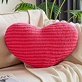 XVTRU Hot Pink Heart Pillows, 15.7" Cute Heart Decorative Pillow, Stripe Heart Shaped Plush Throw Pillows for Bed