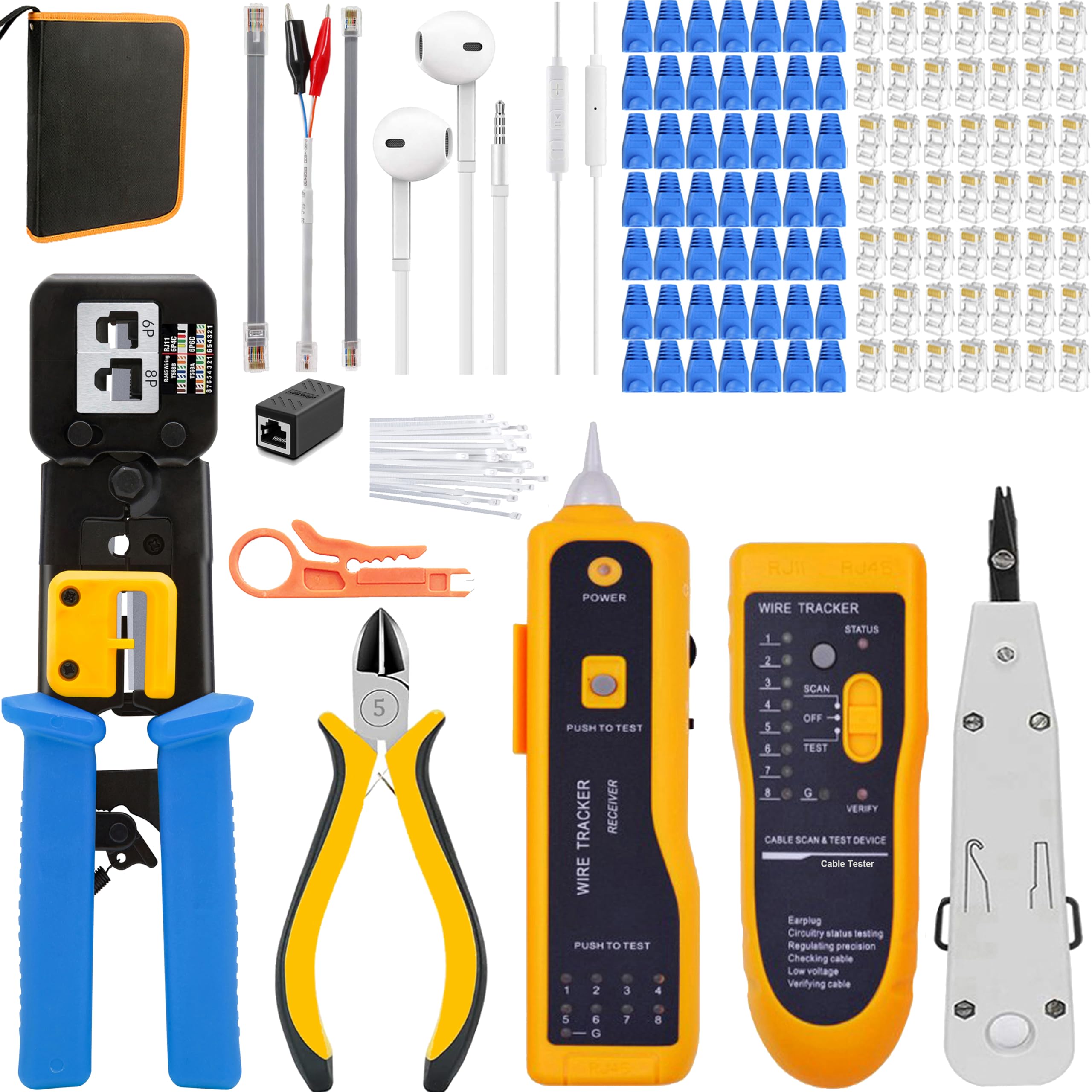 MAYLINE RJ45 Crimping Tool Kit Crimper Repair Network Set Tool, RJ12 Crimp Wire Stripping Cable Professional Ethernet CAT5 CAT6 Pass Through Connectors Punch Down LAN Tester (Blue) โ image 1