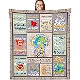Social Worker Throw Blanket Gift, Inspirational Quotes Print Soft Cozy Brown 50x60 Flannel Blankets, Appreciation Gifts for Social Workers Women Men, Home Decor for Bed Sofa