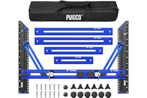 PUIOCO Stair Tread Template Tool, Stair Measuring Tool with Triangular Structure Brace and Edge Flip Stops, 8-72 in Solid Aluminum Alloy Stair Tread Jig for Accurately Measuring Stairs (Blue)