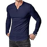 JMIERR Mens Fashion Muscle Henley Shirt V Neck Long Sleeve Slim Fitted Casual Curved Hem Athletic Gym Workout Shirts