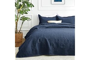 Love's cabin King Size Quilt Set Navy Blue Bedspreads - Soft Bed Summer Quilt Lightweight Microfiber Bedspread- Modern Style 