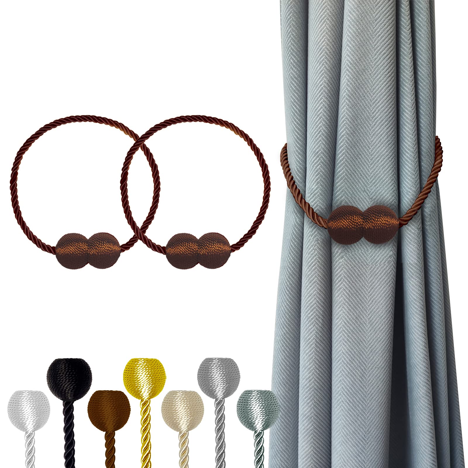 Photo 1 of Hion Magnetic Curtain Tiebacks Dark Brown 2pcs, Curtain Tiebacks Buckles Holdbacks Holders Hooks Clip for Home Bedroom Office Decorative Curtain
