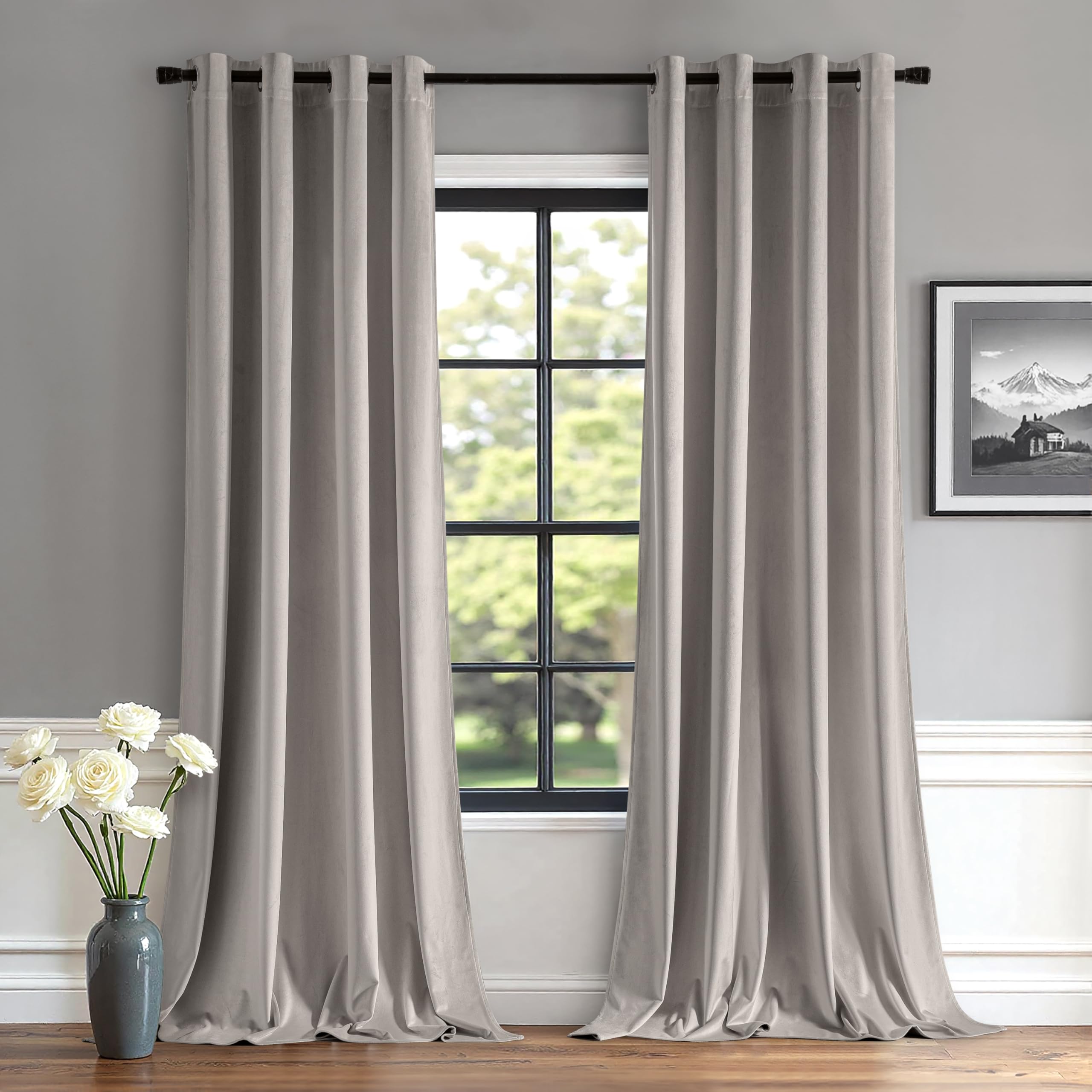 MIULEE Velvet Curtains Silver Light Grey Elegant Grommet Thermal Insulated Soundproof Room Darkening Curtains/Drapes for Classical Living Room Bedroom Decor 52 x 84 Inch Set of 2 Image