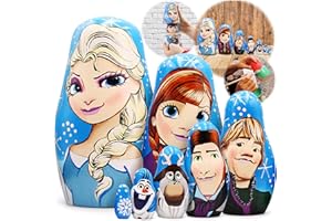 MATRYOSHKA&HANDICRAFT Matryoshka Russian Nesting Doll Babushka Beautiful Cartoon Characters Frozen Elsa Elza 7 Pieces Pcs Wooden Hand Painted Souvenir Craft Gift