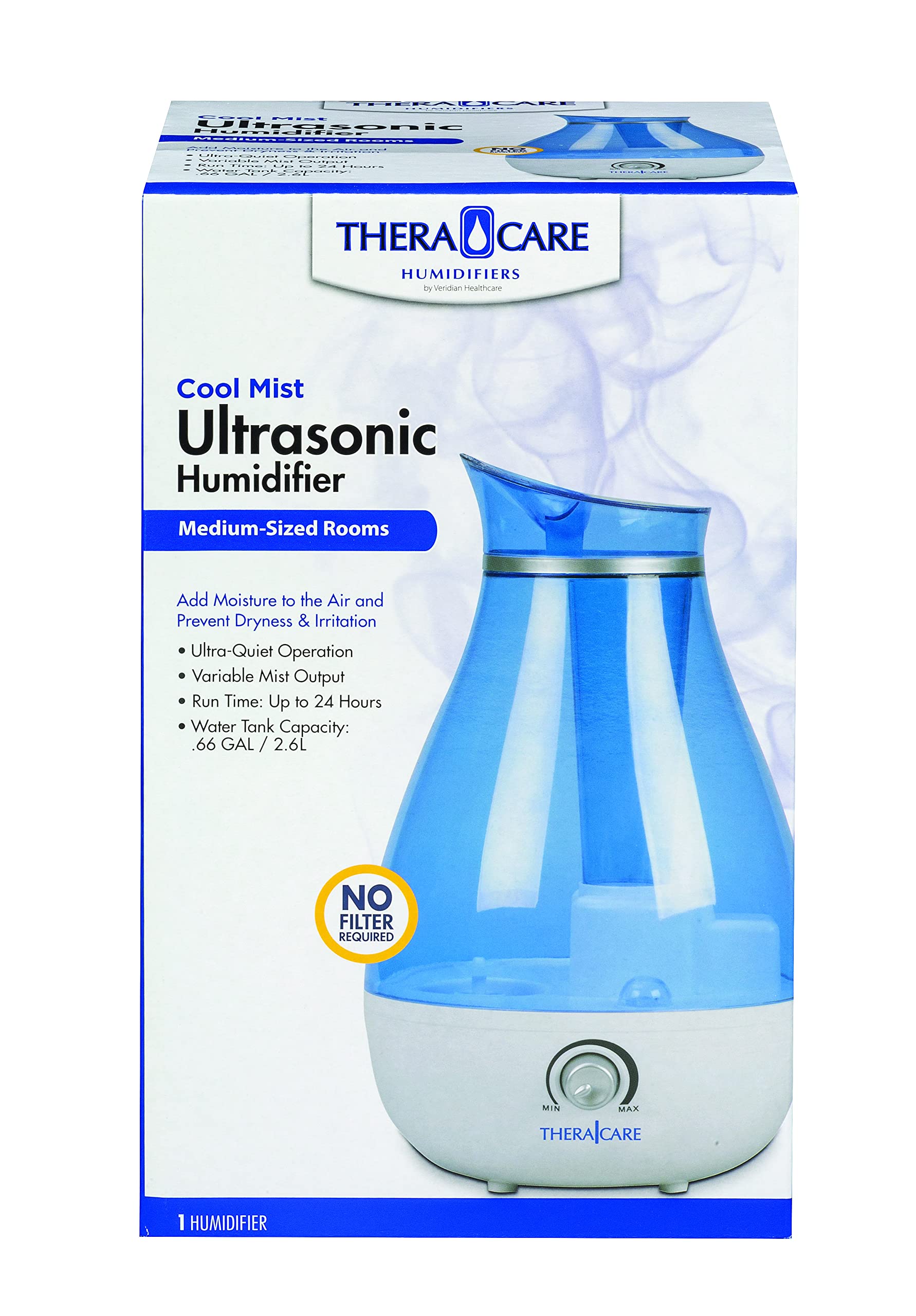 Thera|Care Cool Mist Ultrasonic Humidifier | For Medium Size Rooms | No Filter Required Blue