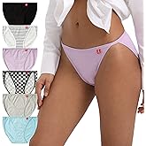 INNERSY Women's High Cut String Bikini Panties Stretchy Sexy Cotton Underwear 6-Pack
