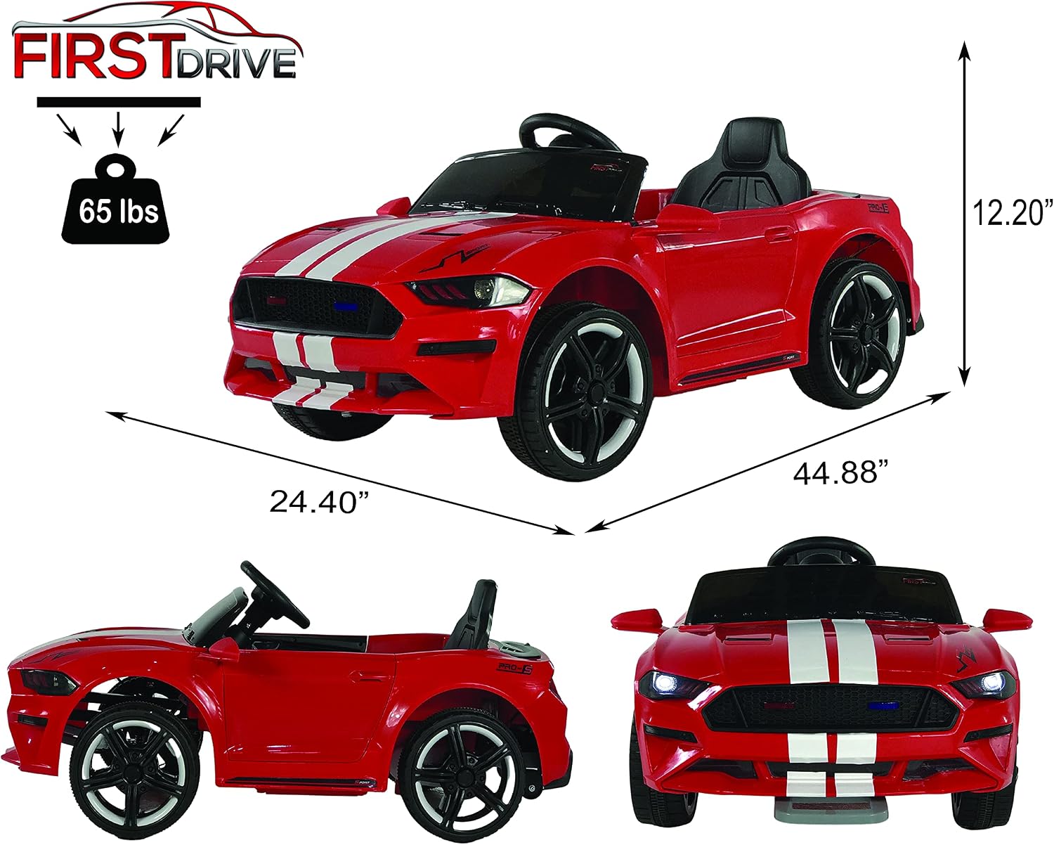 Rear Wheels Premium Cord Aux Playback Music Mp3 Control Remote With Car Toy Ride On Electric Kids Wheels Motor Dual Battery Power 12v Mustang Drive First Wheel Red Drive Ride On Toys