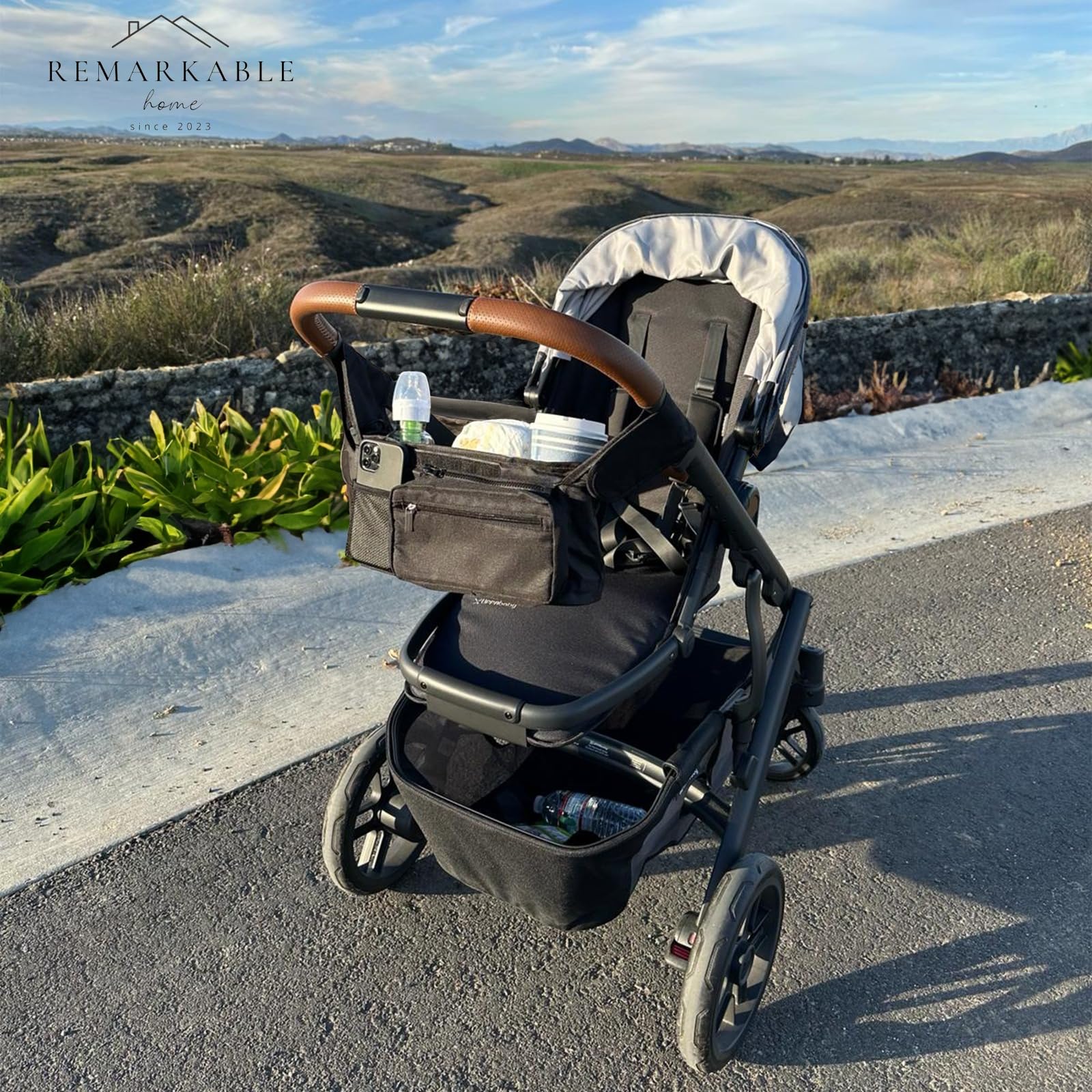 Remarkable Home Universal Stroller Organizer with XL Thermal Insulated Cup Holders, Stroller Bag, Stroller Caddy, Stroller Accessories - Fits Uppababy, Nuna, Doona, Bugaboo, Babyzen, Pet Strollers