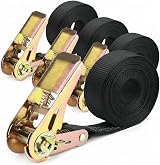 QWORK 4 Pack Ratchet Tie Down Straps 6m x 25mm Heavy Duty Nylon Trailer