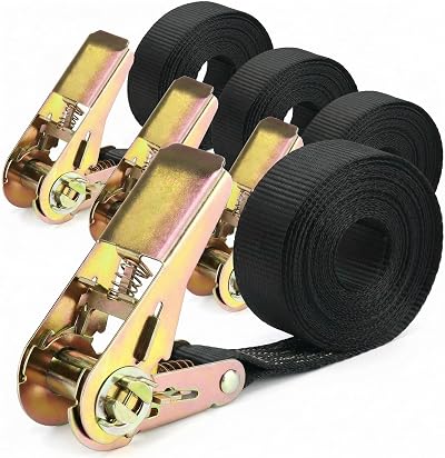 QWORK 4 Pack Ratchet Tie Down Straps 6m x 25mm Heavy Duty Nylon Trailer