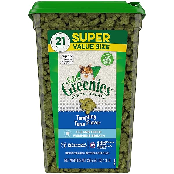 GREENIES FELINE DENTAL CAT TREATS, TEMPTING TUNA FLAVOR, 21 OZ. TUB