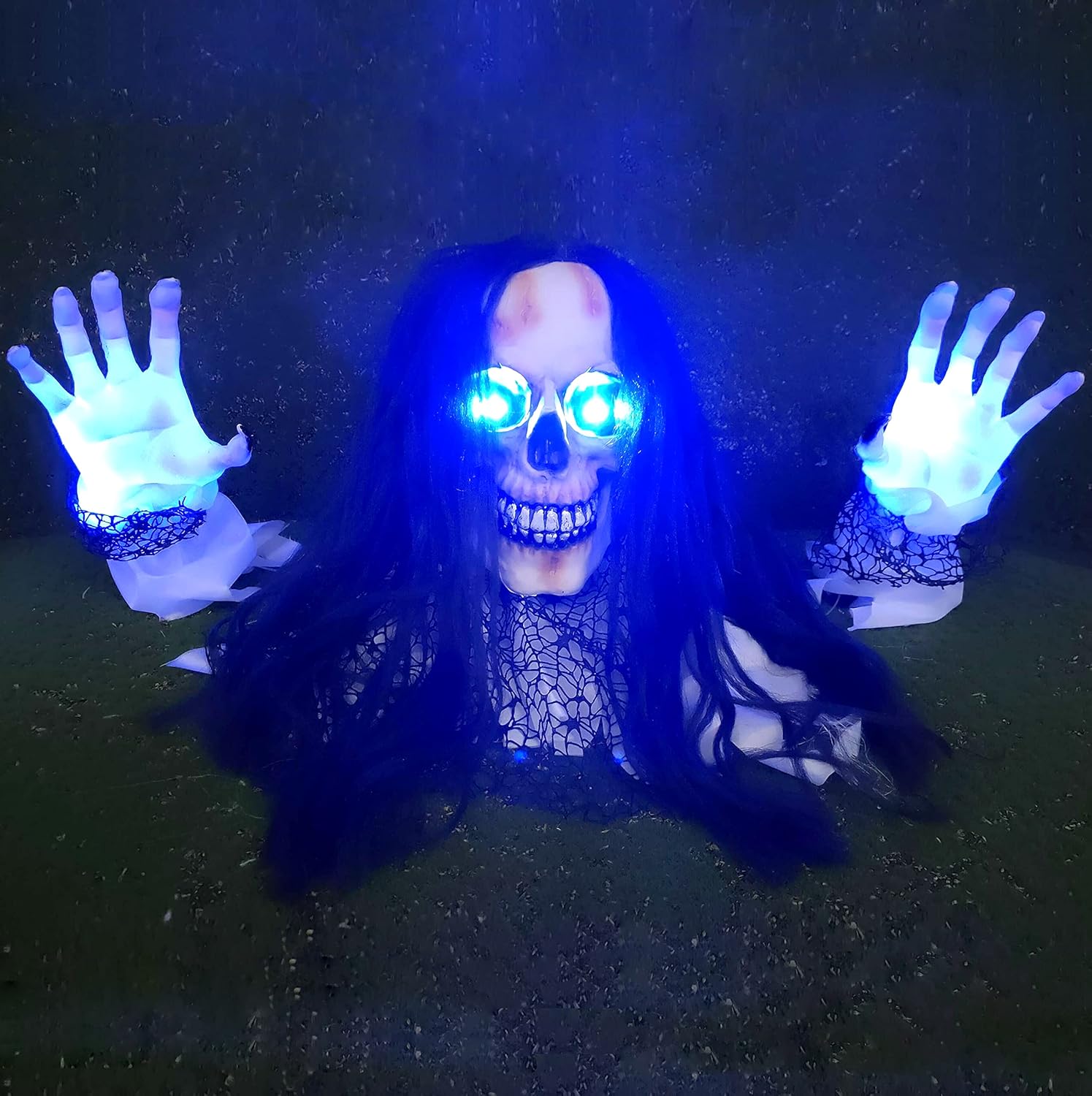 Decorative Garden Stakes - JOYIN Halloween Light-up Skeleton Groundbreaker Decoration,Scary Groundbreaker Yard Stake Prop with Flashing Light & Spooky Sounds for Yard Decoration Stakes, Outdoor Halloween Props, Halloween Lawn