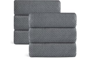 SMUGE Ultra Soft Towel Set of 6, Gray Microfiber Big Bath Towel Sheets 28x55 Inches, Luxury Plush Towels- Waffle Weave Design,Highly Absorbent,Quick Dry,Premium Quality Towel Set for Bathroom