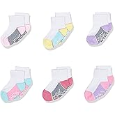 Jefferies Socks Baby Girls' Toddler Color Block Half Cushion Quarter Socks with Non-Skid 6 Pair Pack