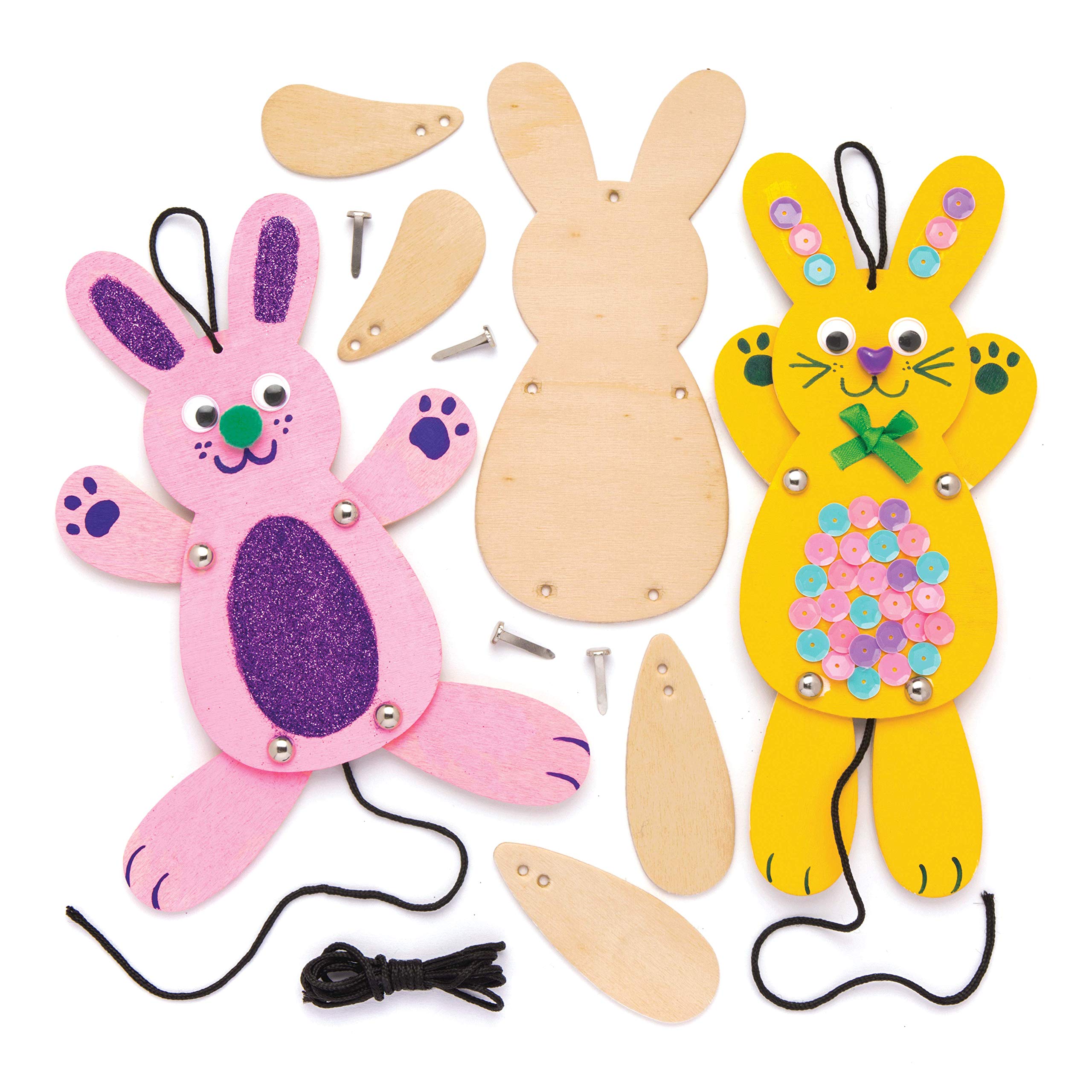 Baker Ross AW331 Bunny Wooden Puppet Kits (Pack of 4) Easter Crafts for Kids to Assemble and Decorate, 3.0 cm*26.0 cm*15.0 cm