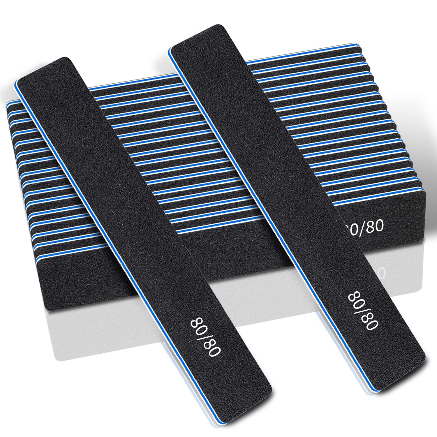 Professional 12 Pcs Emery Board for Acrylic & Gel Nails - 80/80 Grit, Double Sided Coarse Nail File for Home & Salon