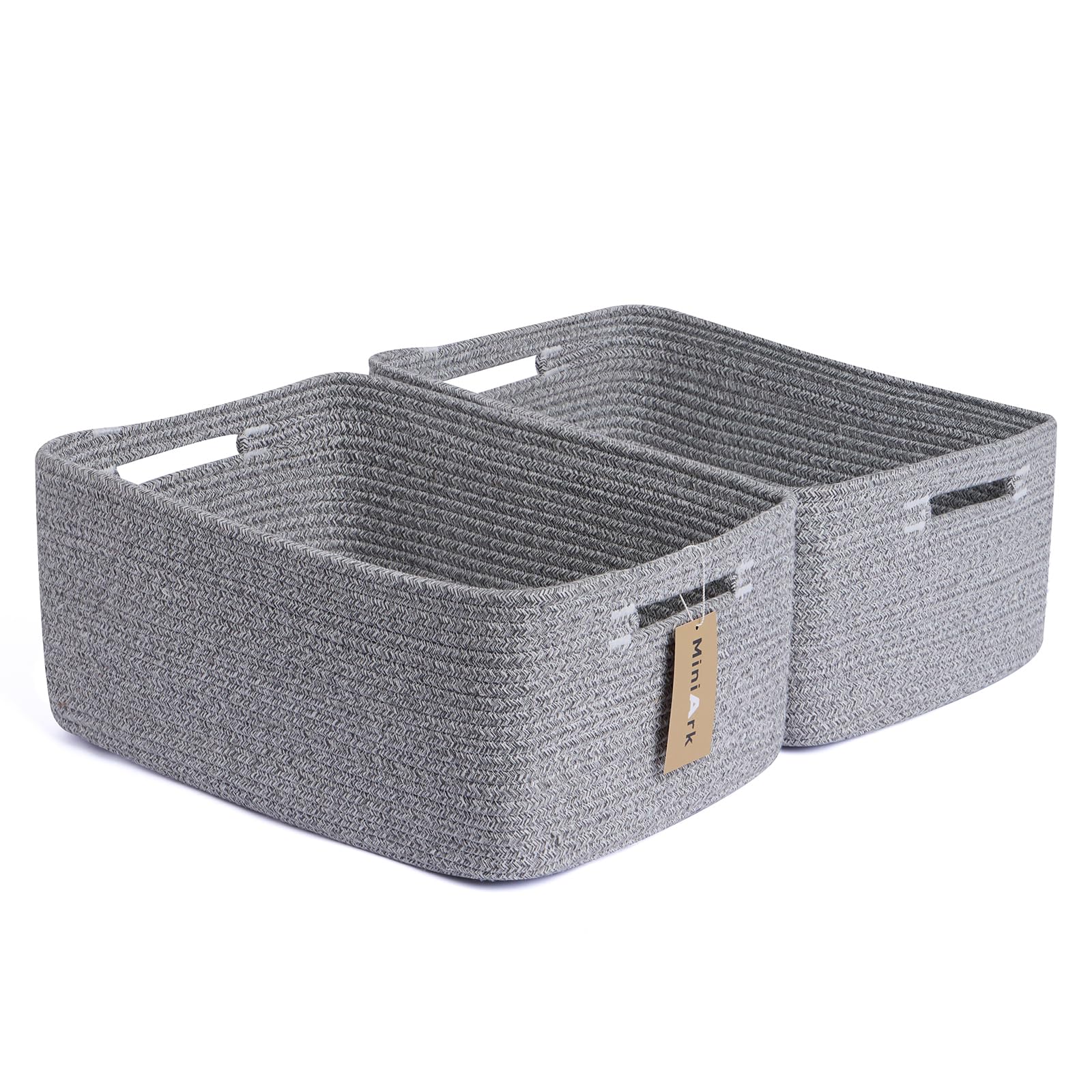 Photo 1 of MiniArk Large Storage Baskets for Shelves, Closet Organizers Bins for Clothes Blanket Towels, Baby Nursery, Toy Baskets Box, Woven Rope Baskets, 17 x 13 x 7.5”, 2 Packs Mixed Grey