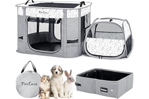 PETEASE Portable 2-in-1 Dog Crate playpen, Outdoor Cat Playpen with Litter Box Area for Indoor Cats Enclosed Rabbit Puppy Hamster, Indoor/Outdoor Cats Enclosure Cages Tent(Light Gray)