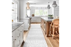 Lahome Moroccan Kitchen Runner Rug - 2x8 Non-Slip Washable Hallway Runner Rug Ultra-Thin Soft Throw Bathroom Runner Rug White Print Distressed Carpet Runner for Entryway Laundry Room Living Room