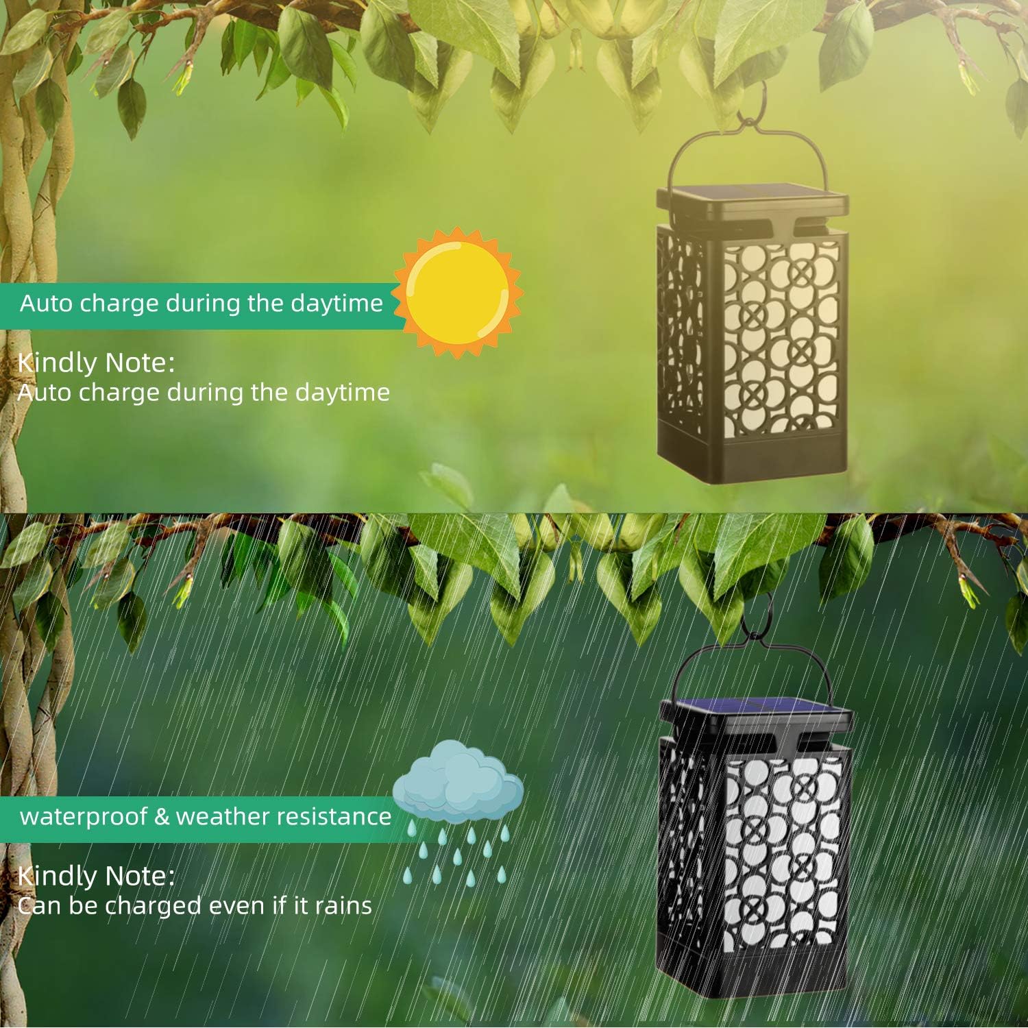 Hanging Solar Lights Outdoor New Upgraded Solar Lanterns Flickering Flame Hanging Lanterns Waterproof Solar Powered Decorative Lighting Flame Umbrella Garden Lights for Patio Deck Yard Camping(2 Pack) - - 