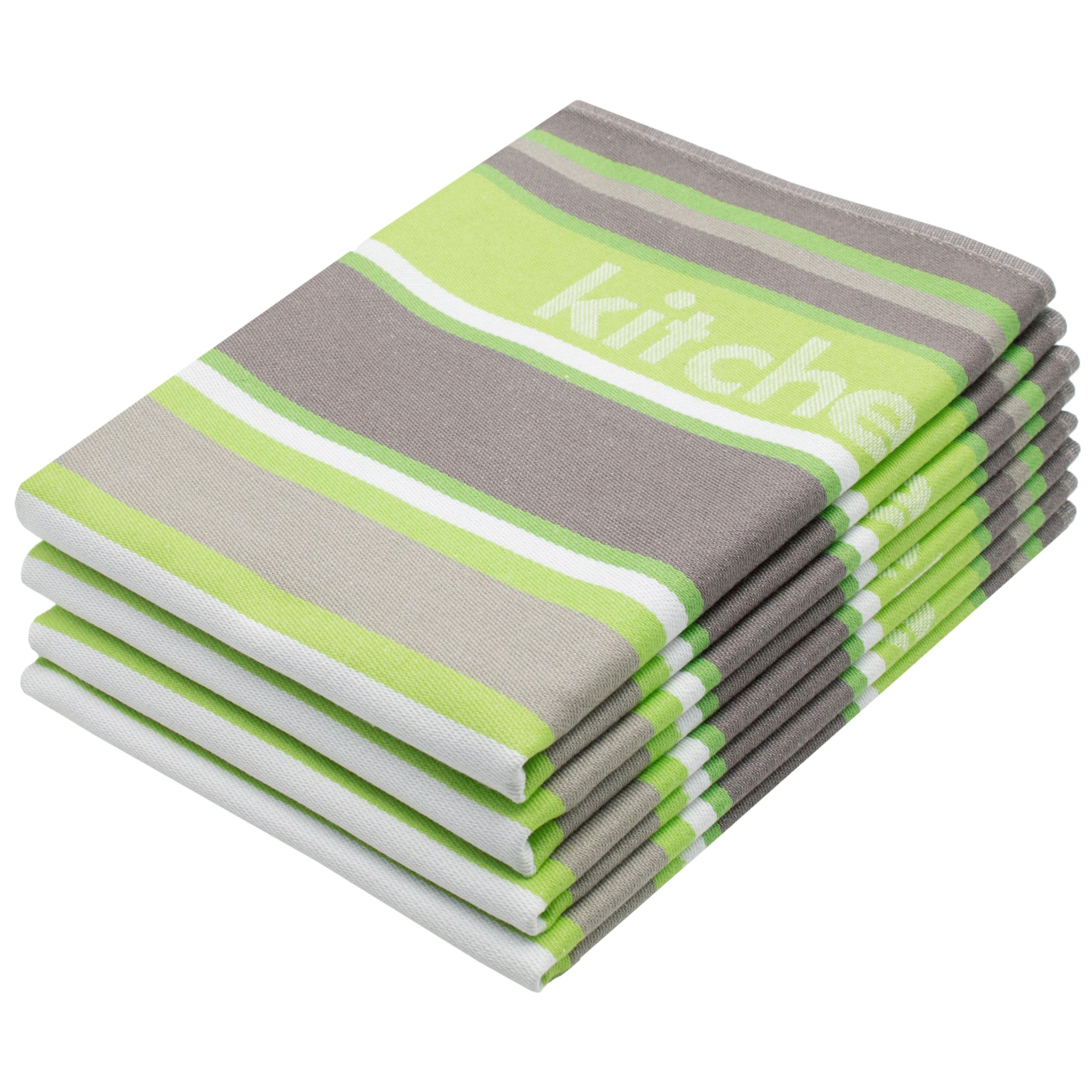 ZOLLNER set of 4 dishtowels, cotton, green stripes, approx. 50x70 cm